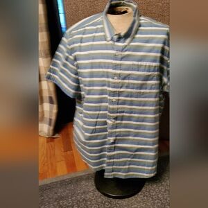 L. L. BEAN MENS SHORT SLEEVE BUTTON UP SHIRT SZ 3XXX  STRIPE BLUE COTTON BLEND